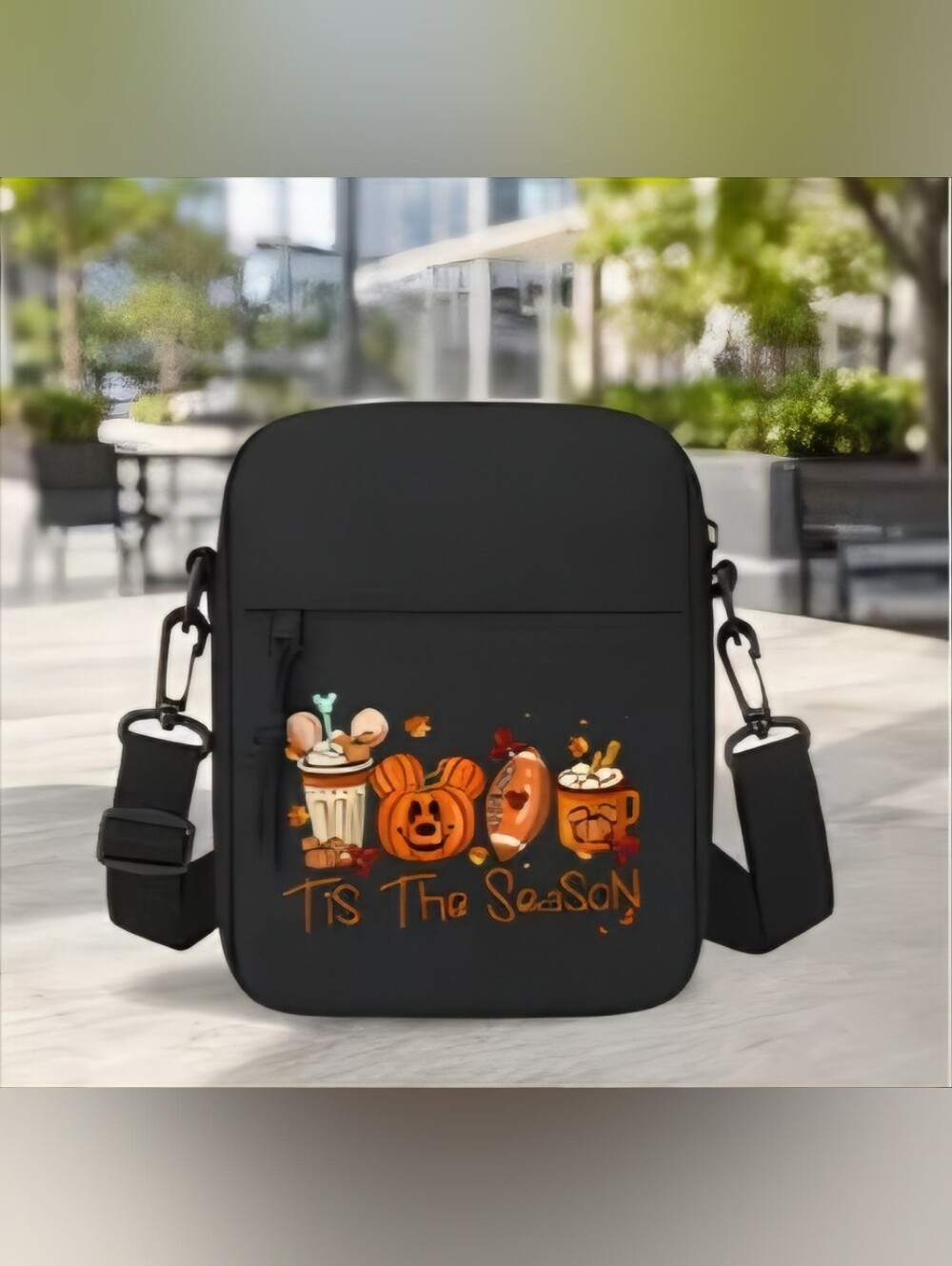 Black Crossbody Shoulder Bag with Mickey Fall Graphics